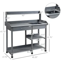 Outsunny Potting Bench Table Garden Work Bench Workstation with Drawer, Removable Sink, Storage Shelves and Hooks for Patio, Courtyards, Balcony(m-3)