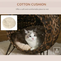PawHut 20.5" Weaved Cat Bed, Elevated Hand-woven Braided Banana Leaf Kitten House Condo with Cushion, Brown(m-5)