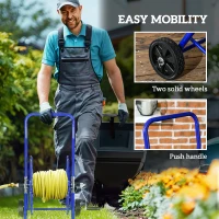 Outsunny 98 ft of 5/8" Hose Reel Cart (Hose Not Included), Garden Water Hose Carts with Wheels for Yard, Lawn, Blue(m-6)