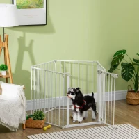 PawHut Foldable Dog Playpen Indoor for Small Medium Dogs with Door, for Stairway, Doorway, Hallway, White(m-8)