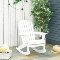 Outsunny Wooden Adirondack Rocking Chair Outdoor Lounge Chair Fire Pit Seating with Slatted Wooden Design, Fanned Back, White(m-2)