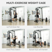 Soozier 3 In 1 Smith Machine with Dual Cable Pulley System, Chest Press Station, 17-Level Squat Rack and Barbell Bar(m-4)