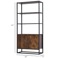 HOMCOM Bookcase with Cabinet, 3-Tiers Bookshelf for Storage, Tall Organizer Multifunctional Rack for Living Room Home Office, Brown(m-3)