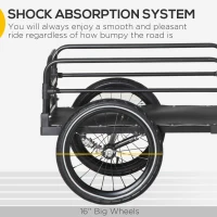 Aosom Bike Trailer, Bicycle Cargo Carrier with Suspension, Triple Safety Features, 16" Wheels, Hitch, Steel Frame, Black(m-4)