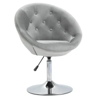 HOMCOM Modern Makeup Vanity Chair Round Tufted Swivel Accent Chair with Chrome Frame Height Adjustable for Living Room, Bedroom Gray(m-1)