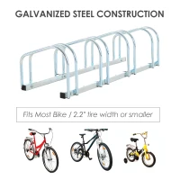 HOMCOM 4-Bike Bicycle Floor Parking Rack Cycling Storage Stand Ground Mount Garage Organizer for Indoor and Outdoor Use Silver(m-4)