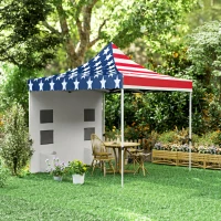 Outsunny 10' x 10' Heavy Duty Pop Up Canopy Tent with Sidewall, UPF50+ Instant Sun Shelter with Storage Pockets, American Flag(m-9)