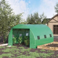 Outsunny 13' x 10' x 6.6'  Walk-in Polytunnel Greenhouse, Outdoor Garden Tunnel Greenhouse Tent with Zipped Roll-Up Door and 6 Mesh Windows, Green(m-8)