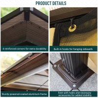 Outsunny 10 x 12ft Garden Outdoor Aluminium Gazebo Hardtop with LED Solar Light Canopy Marquee Party Tent  Shelter with Mesh Curtains & Side Walls(m-9)