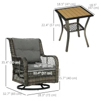 Outsunny 3 Piece Outdoor Bistro Set, Wicker Patio Furniture Set with Swivel Glider Chairs for Balcony, Porch, Grey(m-3)