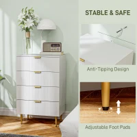 HOMCOM Modern Chest of Drawers 4 Drawer Dresser for Bedroom with Gold Legs and Handles, White(m-6)