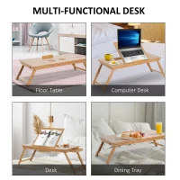 HOMCOM Adjustable Bamboo Laptop Desk Portable Foldable Breakfast Serving Bed Tray with Tilt Top (28.3"L)(m-4)