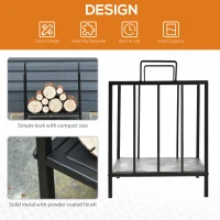 Outsunny 17.5" Firewood Rack Heavy-Duty Metal Wood Storage Log Holder with Side Handles, Indoor and Outdoor, Black(m-4)