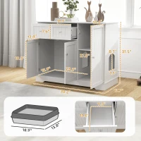 PawHut Cat Litter Box Enclosure with Drawers, Storage, Anti-tip Kit, 39" x 18" x 31.5", White(m-3)