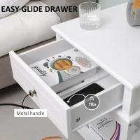 HOMCOM Modern Nightstand, Accent End Side Table with Drawer and Storage Shelf, Bedside Table for Bedroom, White(m-5)