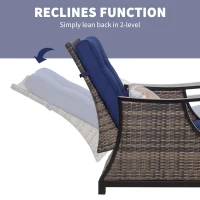 Outsunny Outdoor Recliner Chair with Cushion, Rust-Resistant Aluminum Frames PE Wicker Patio Lounge Chaise Chair with Adjustable Reclining Backrest and Footrest, Pillow, Dark Blue(m-7)