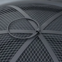 Outsunny 29.1in Outdoor Fire Pit with Screen Cover and Storage Shelf, Wood Burning Fire Bowl with Poker for Patio, Backyard, Black(m-7)