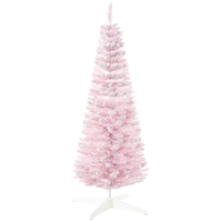 HOMCOM 5' Decorated Christmas Tree Snow Flocked Artificial Christmas Tree with Pencil Shape, Realistic Branches, Pink