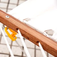 Outsunny Outdoor Hammock with Stand & Accessories, Heavy Duty Wooden Frame, Sun Shade Visor Canopy, Indoor Outside Boho Style Nap Bed, Natural Cotton, White(m-9)