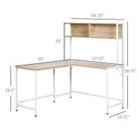 HOMCOM 55 Inch L Shaped Computer Desk with Hutch, Corner Desk for Home Office and Study, Writing Workstation with 2 Storage Compartments, Natural Wood Color(m-3)
