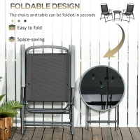 Outsunny 3 Pieces Bistro Set, Foldable Patio Furniture Set with Mesh Chairs, Glass Table for Garden, Balcony, Black(m-5)
