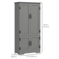 HOMCOM 4-Door Storage Cabinet Multi-Storey Large Space Pantry with Adjustable Shelves Grey(m-3)
