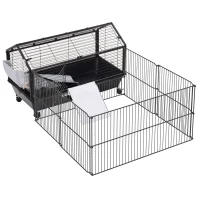 PawHut Metal Small Animal Cage, Rabbit Cage for Guinea Pig Chinchilla Hedgehog Bunny with Removable Wheels and Foldable Detachable Run Fence, 34.6" L x 50.6" W x 22" H(m-11)