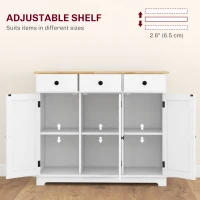 HOMCOM Kitchen Storage Cabinet, Sideboard Floor Cupboard with Solid Wood Top, Adjustable Shelf, and 3 Drawers, White(m-5)