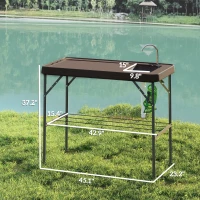 Outsunny Folding Fish Cleaning Table with Sink, Portable Camping Table with Faucet, Drainage Hose, Sprayer and Shelf, Tan(m-3)