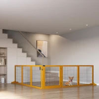 PawHut Wooden Freestanding Pet Gate w/ 2 Support Feet, Yellow(m-8)