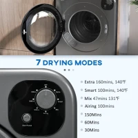 HOMCOM Compact Laundry Dryer Machine, 1300W, 3.22 Cu. Ft. Electric Portable Clothes Dryer with 7 Drying Modes for Apartment or Dorm, Grey(m-4)