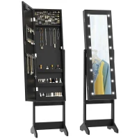 HOMCOM Free Standing Armoire Organizer, Lighted Mirrored Jewelry Cabinet w/ Angle Adjustable & 16 LED Lights Black(m-2)