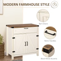 HOMCOM Modern Farmhouse Sideboard with Storage, Buffet Cabinet with 2 Barn Doors and Drawer for Dining Room, Distressed White(m-7)