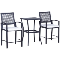Outsunny 3 Pieces Outdoor Wicker Bar Set, Classic Bistro Bar Set Garden Rattan Style Patio Bar Table & High Chairs w/ Cushions Home Bar Furniture, Cream White(m-2)