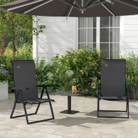 Outsunny 2PCs Outdoor Wicker Folding Chairs with Adjustable Backrest, Grey(m-8)