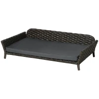 PawHut Elevated Rattan Dog Bed with Steel Frame, Handwoven Wicker Pet Bed with Water Resistant Cushion, Dog Bed Outdoor for Large Medium Dog, Charcoal Gray(m-11)