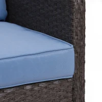 Outsunny 5 Pieces Rattan Wicker Lounge Chair Outdoor Patio Conversation Set with 2 Cushioned Chairs, 2 Ottomans and Tempered Glass Top Coffee Table, Gray/Blue(m-9)