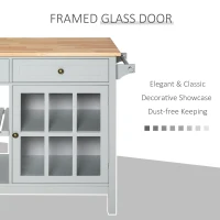 HOMCOM Rolling Kitchen Island with Storage, Kitchen Cart with Solid Wood Top, Glass Door Cabinet, Adjustable Shelf, Towel Rack, 2 Drawers for Dining Room, Gray(m-8)