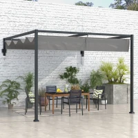 Outsunny 10' x 10' Lean To Pergola, Metal Pergola with Retractable Roof for Grill, Garden, Patio, Deck(m-8)