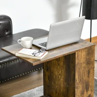 HOMCOM C-Shaped Sofa Side Table Mobile End Table with Storage and Wheels for Living Room,Office, Rustic Brown(m-7)