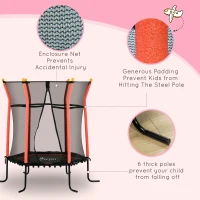 Soozier 63" Kids Trampoline Indoor with Enclosure Net Elastic Thick Padded Pole Gift for Ages 3-10 Years Old Red(m-5)