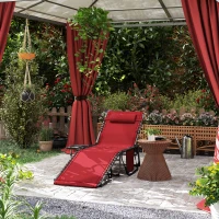 Outsunny Outdoor Folding Lounge Chair, Reclining Chaise Lounge Tanning Chair with Adjustable Back, Side Table, Headrest, Red(m-8)