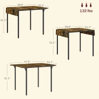 HOMCOM Folding Dining Table for 2 to 4 People, Industrial Drop Leaf Table, Kitchen Table for Small Spaces, Rustic Brown(m-3)