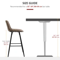 HOMCOM PU Leather Counter Height Bar Chairs Set of 2, 27.75" Bar Stools with Metal Legs for Dining Area, Kitchen Island, Brown(m-7)