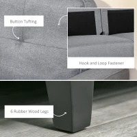 HOMCOM 3-Seater Sofa, Mid-Century Linen Couch with Upholstered Seat, Button-Tufted Back Cushion and Rubber Wood Legs for Living Room, Bedroom, Gray(m-7)
