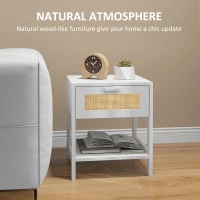 HOMCOM Modern Bedside Table, Accent Nightstand with Drawer and Open Shelf, Bed End Table for Bedroom, Living Room, White(m-6)