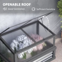 Outsunny Raised Garden Flower Bed Kit with Lean-to Greenhouse, Wooden Cold Frame Planter, 41" x 22.5" x 28.25", Gray(m-7)