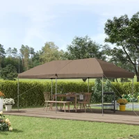 Outsunny 10' x 19' Pop Up Canopy with Easy Up Steel Frame, 3-Level Adjustable Height and Carrying Bag, Sun Shade Event Party Tent for Patio, Backyard, Garden, Brown(m-10)