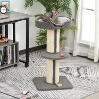 PawHut Cat Tree Kitty Tower with Sisal Mat Scratching Post, Cat Bed, Cushion, Perch, 18" x 18" x 36", Grey(m-1)