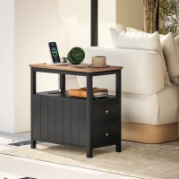 HOMCOM Side Table with Charging Station and USB Ports, Narrow End Table with Drawers, Shelf for Living Room, Black(m-10)
